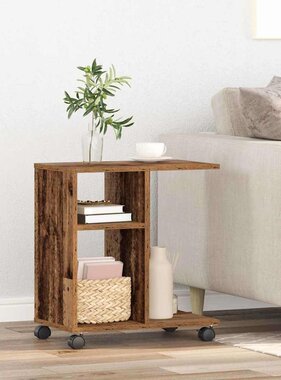 VidaXL Bijzettafel met plank Oud hout 50 x 30 x 55 cm Bewerkt hout