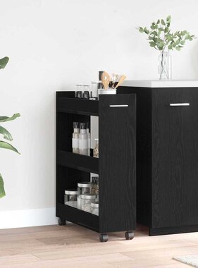 VidaXL Kast met wiel Zwart eiken 60 x 22 x 79 cm Bewerkt hout