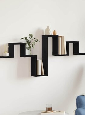 VidaXL Wandplank met plank Zwart eiken 104.5 x 10 x 43 cm Bewerkt hout