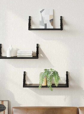 VidaXL Wandplankenset 3 pcs Zwart eiken 37 x 12 x 13 cm Bewerkt hout
