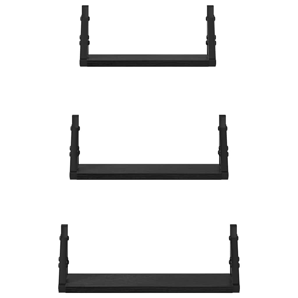 VidaXL Wandplankenset 3 pcs Zwart eiken 37 x 12 x 13 cm Bewerkt hout