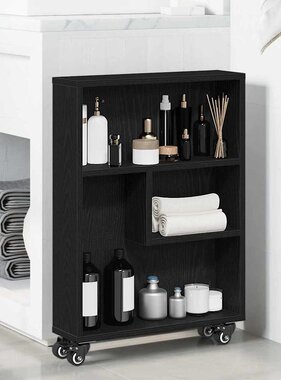 VidaXL Smalle Opslagwagen Zwart eiken 48 x 13 x 68 cm Bewerkt hout