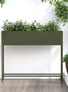 VidaXL Verhoogde Tuin Plantbak Olijfgroen 100 x 26 x 82 cm Staal
