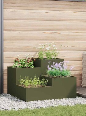 VidaXL Tuin Bloempot Olijfgroen 80 x 80 x 60 cm Staal