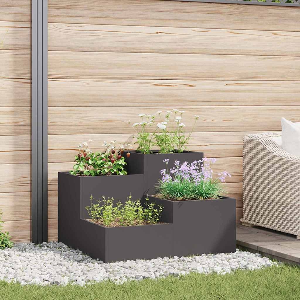 VidaXL Tuin Bloempot Zwart 80 x 80 x 60 cm Staal