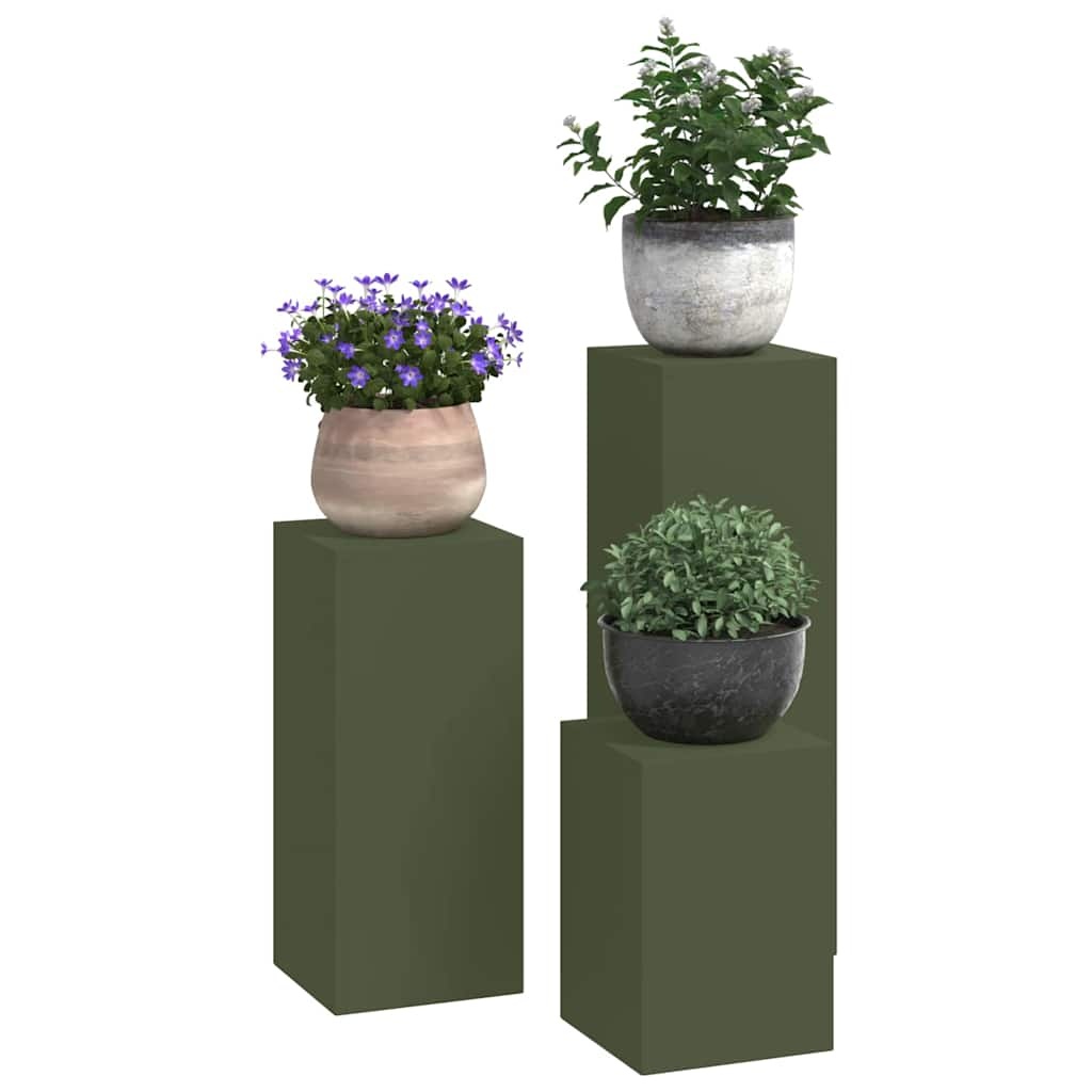 VidaXL Plantenstandaard 3 pcs Olijfgroen Staal