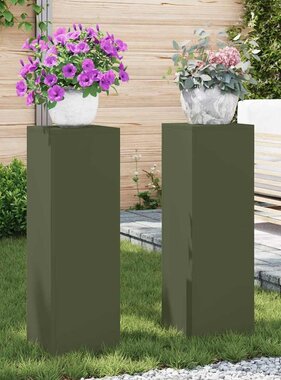 VidaXL Plantenstandaard 2 pcs Olijfgroen 24 x 24 x 75 cm Staal