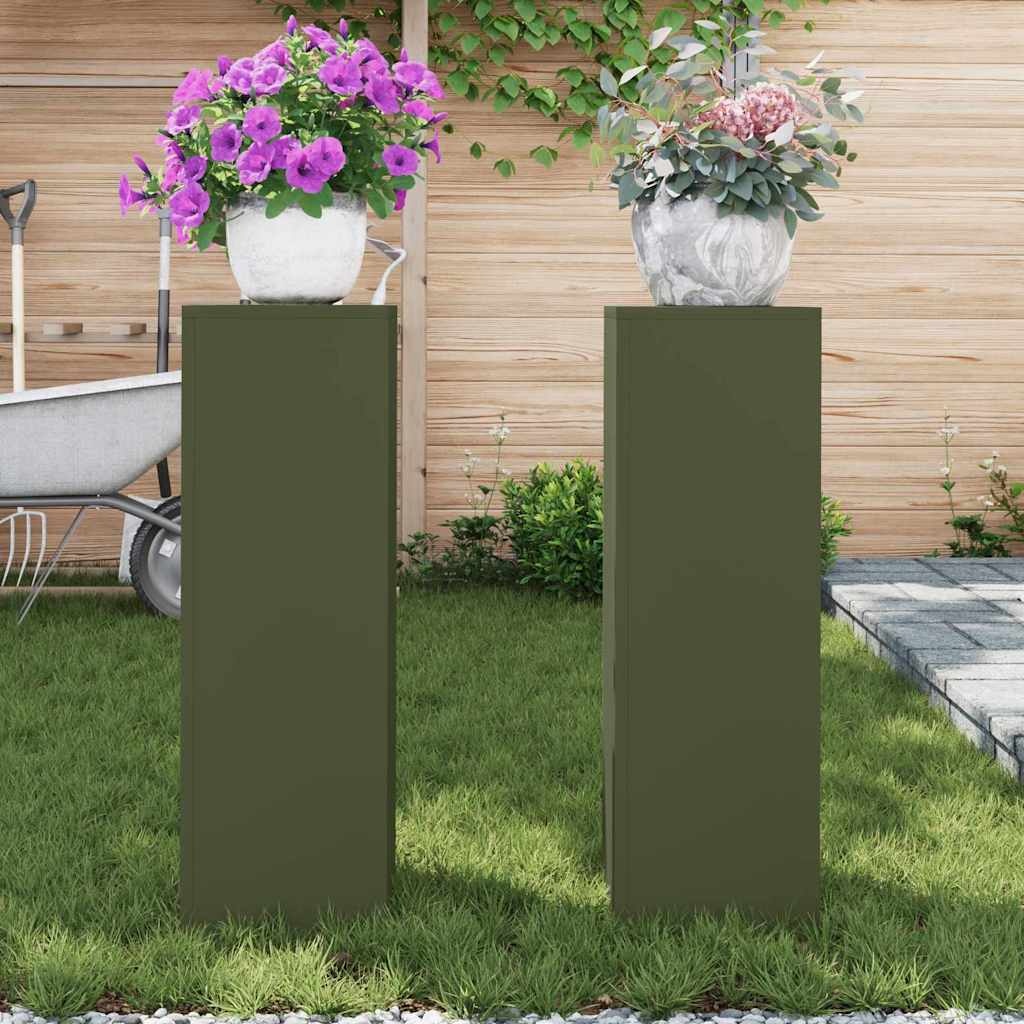 VidaXL Plantenstandaard 2 pcs Olijfgroen 24 x 24 x 75 cm Staal