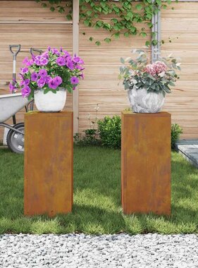 VidaXL Plantenstandaard 2 pcs Roestig 24 x 24 x 55 cm Cortenstaal