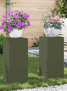 VidaXL Plantenstandaard 2 pcs Olijfgroen 24 x 24 x 55 cm Staal