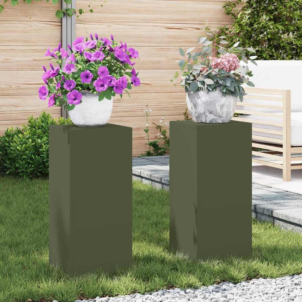 VidaXL Plantenstandaard 2 pcs Olijfgroen 24 x 24 x 55 cm Staal