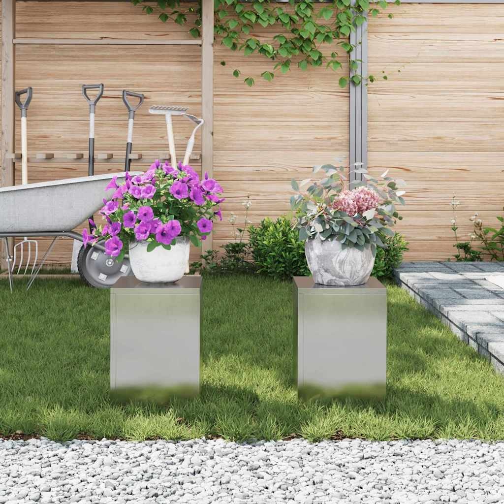 VidaXL Plantenstandaard 2 pcs Zilver 24 x 24 x 35 cm Roestvrij staal