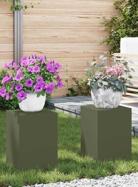 VidaXL Plantenstandaard 2 pcs Olijfgroen 24 x 24 x 35 cm Staal
