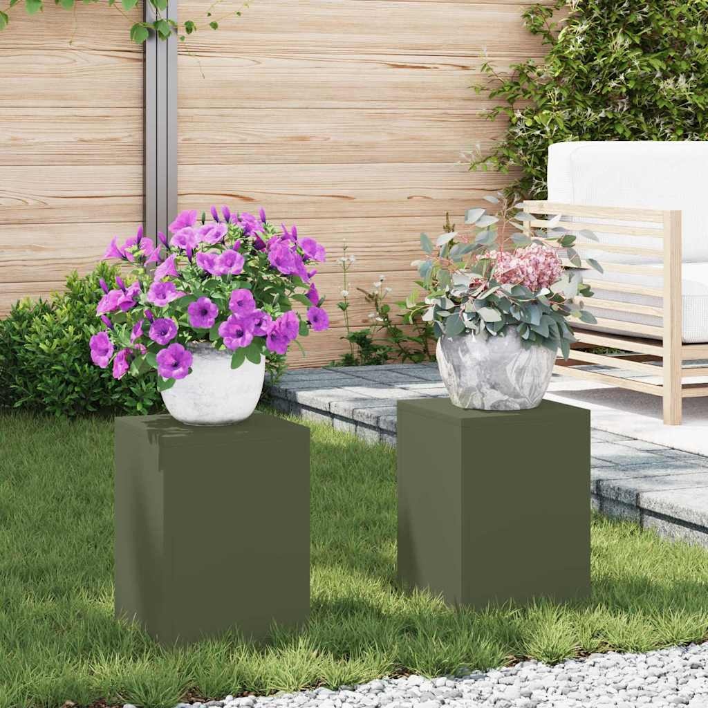 VidaXL Plantenstandaard 2 pcs Olijfgroen 24 x 24 x 35 cm Staal