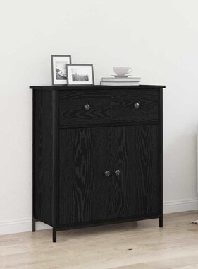 VidaXL Dressoir met lade Zwart Eiken 70 x 30 x 80 cm Bewerkt hout