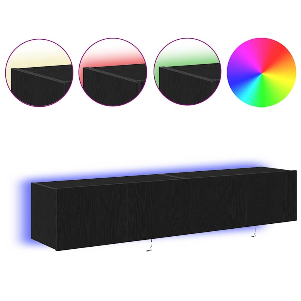 VidaXL TV Wandkast 2 pcs Zwart Eiken 80 x 35 x 31 cm Bewerkt hout