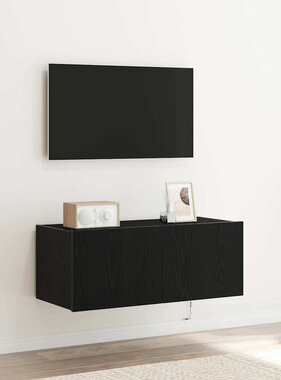 VidaXL TV Wandkast Zwart Eiken 80 x 35 x 31 cm Bewerkt hout
