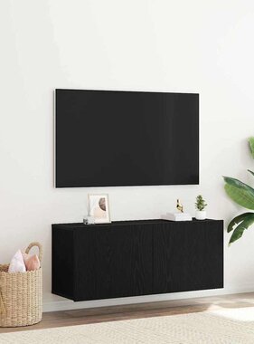 VidaXL Tv-meubelset Zwart Eiken 100 x 30 x 41 cm Bewerkt hout