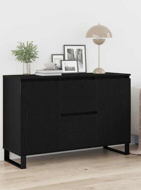 VidaXL Dressoir met lade Zwart eiken 101.5 x 35 x 70 cm Bewerkt hout