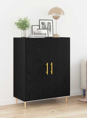 VidaXL Dressoir Zwart Eiken 69,5 x 34 x 90 cm Bewerkt hout