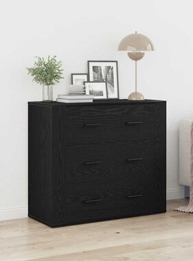 VidaXL Dressoir met lade Zwart Eiken 80 x 33 x 70 cm Bewerkt hout
