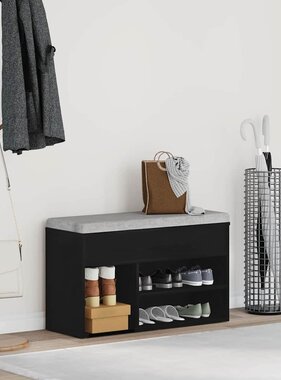 VidaXL Schoenenbank met plank Zwart Eiken 80 x 30 x 45 cm Bewerkt hout