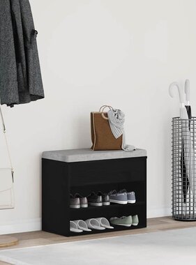 VidaXL Schoenenbank met plank Zwart Eiken 60 x 30 x 45 cm Bewerkt hout
