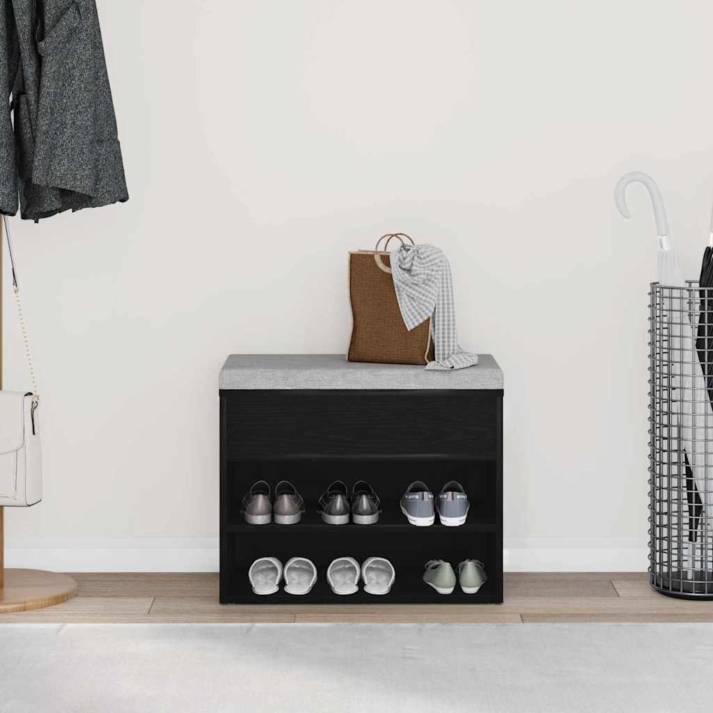 VidaXL Schoenenbank met plank Zwart Eiken 60 x 30 x 45 cm Bewerkt hout