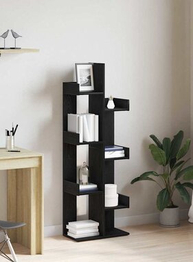 VidaXL Boekenkast Zwart Eiken 48 x 25,5 x 140 cm Bewerkt hout