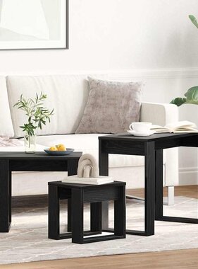 VidaXL Nesttafels 3 pcs Zwart Eiken Bewerkt hout