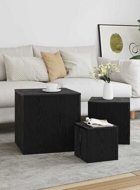 VidaXL Nesttafel 3 pcs Zwart Eiken Bewerkt hout