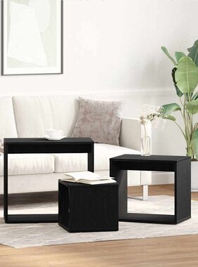 VidaXL Nesttafel 3 pcs Zwart Eiken Bewerkt hout