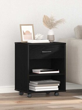 VidaXL Opbergkast met wiel Zwart Eiken 46 x 36 x 59 cm Bewerkt hout