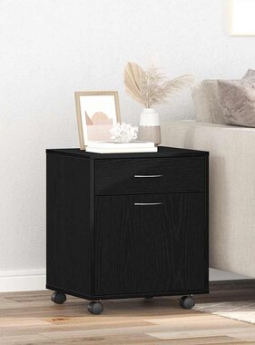 VidaXL Rolcontainer met wiel Zwart eiken 45 x 38 x 54 cm Bewerkt hout