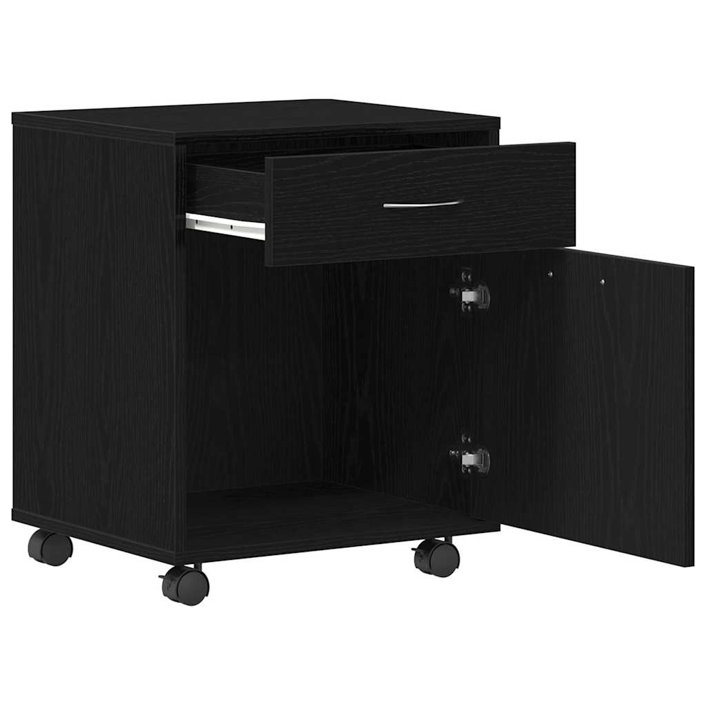 VidaXL Rolcontainer met wiel Zwart eiken 45 x 38 x 54 cm Bewerkt hout