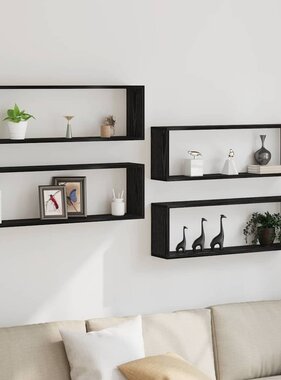 VidaXL Wandplank 4 pcs Zwart eiken 80 x 15 x 26 cm Bewerkt hout