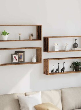 VidaXL Wandplank 4 pcs Oude hout 80 x 15 x 26 cm Bewerkt hout