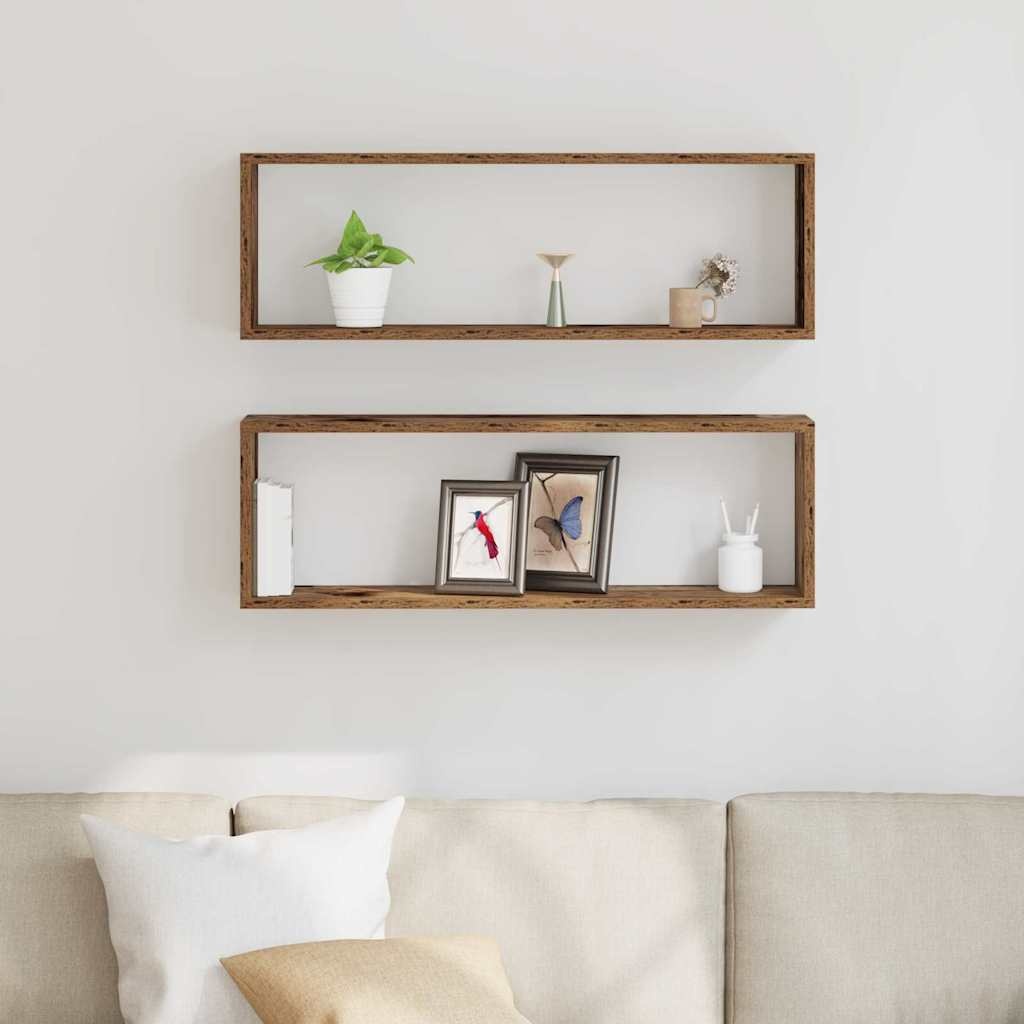 VidaXL Wandplank 2 pcs Oude hout 80 x 15 x 26 cm Bewerkt hout