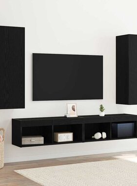 VidaXL Wand TV Kast 2 pcs Zwart Eiken 30,5 x 30 x 90 cm Bewerkt hout