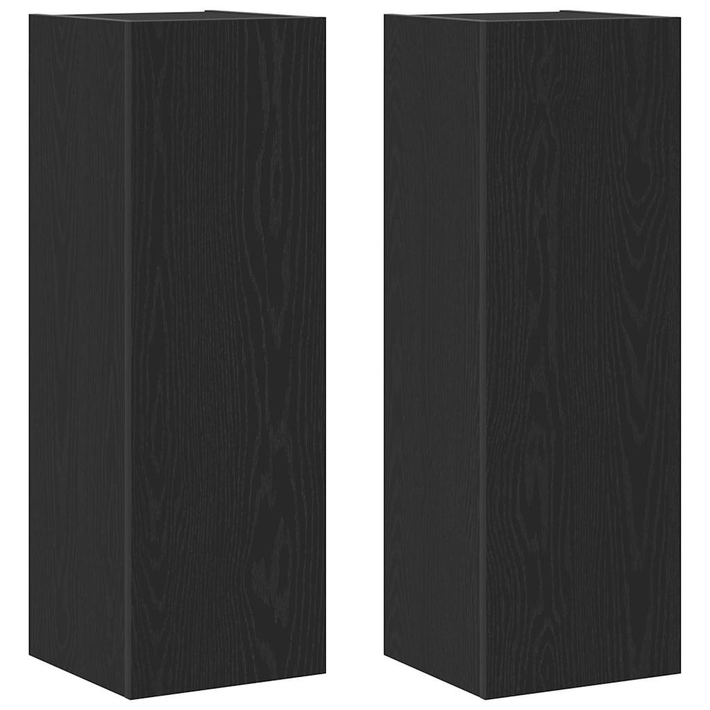 VidaXL Wand TV Kast 2 pcs Zwart Eiken 30,5 x 30 x 90 cm Bewerkt hout