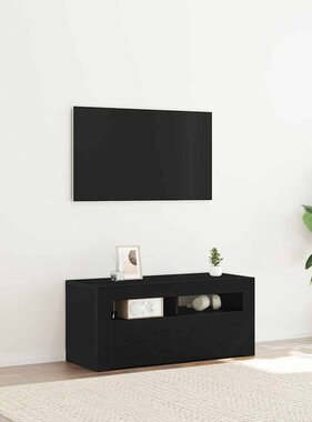 VidaXL TV-kast Zwart Eiken 90 x 35 x 40 cm Bewerkt hout