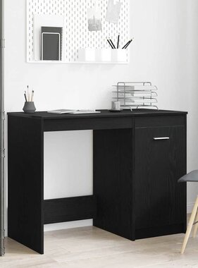 VidaXL Bureau met opslag Zwart Eiken 100 x 50 x 76 cm Bewerkt hout