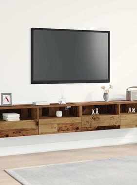 VidaXL TV Wandkast 2 pcs Oud Hout 100 x 30 x 30 cm Bewerkt hout