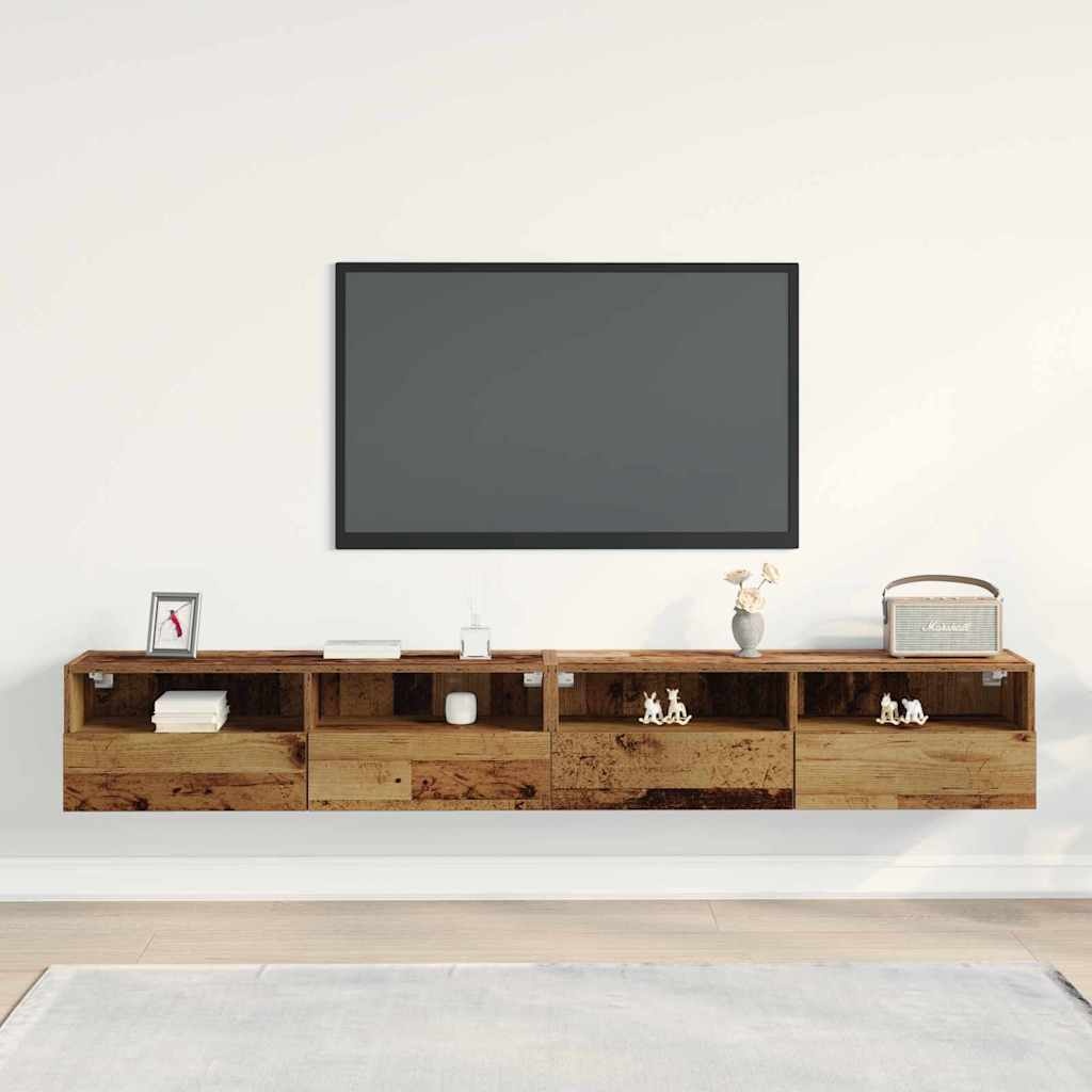 VidaXL TV Wandkast 2 pcs Oud Hout 100 x 30 x 30 cm Bewerkt hout
