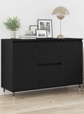 VidaXL Dressoir met lade Zwart Eiken 101,5 x 35 x 70 cm Bewerkt hout