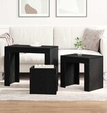VidaXL Nesttafels 3 pcs Zwart Eiken Bewerkt hout