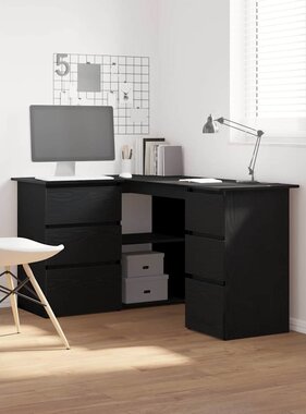 VidaXL Bureau met lade Zwart Eiken 145 x 100 x 76 cm Bewerkt hout