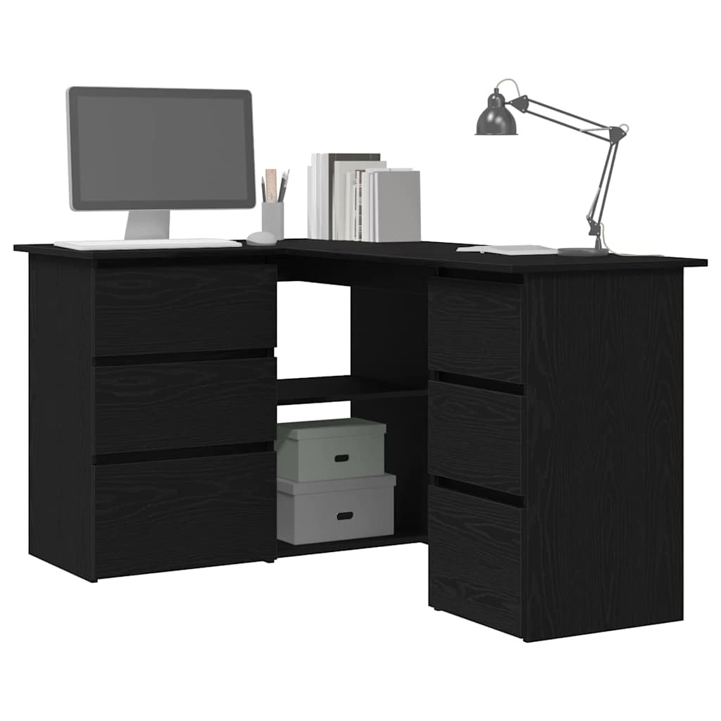VidaXL Bureau met lade Zwart Eiken 145 x 100 x 76 cm Bewerkt hout