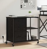 VidaXL Kantoor kast met wiel Zwart eiken 76 x 41 x 72 cm Bewerkt hout
