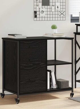 VidaXL Kantoor kast met wiel Zwart eiken 76 x 41 x 72 cm Bewerkt hout